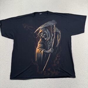 Grim Reaper Y2K Shirt 3XL ? 28x31‎ Black Horror Fruit Of The Loom HD Cotton Tag